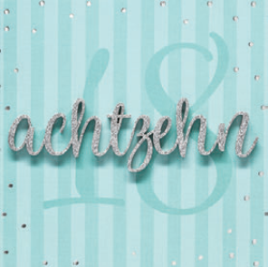 Grusskarten | Perleberg | Lettering Design Collection | Text 18 Achtzehn | Glitter Silber